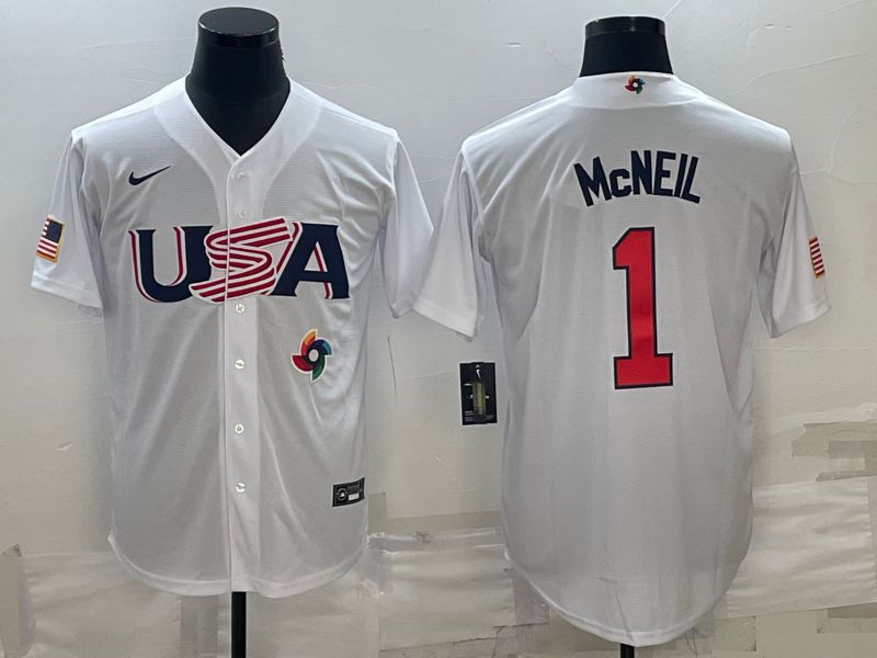 Men 2023 World Cub USA #1 Mcneil White Nike MLB Jersey2